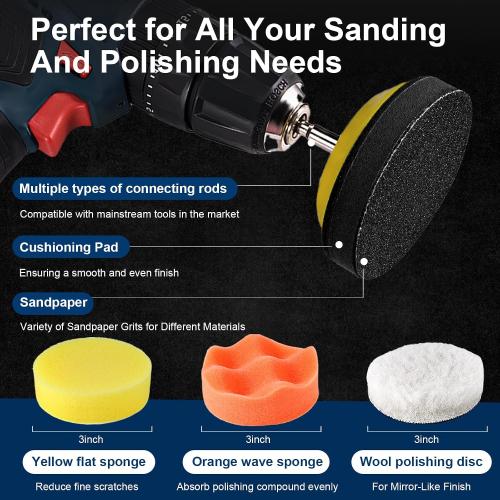 131 Pieces 3 Inch Sanding Discs, GOH DODD Headlight Restoration Kit Hook and Loop Sanding Pads 60 to 10000 Grit Wet Dry Sandpaper with 1/8 1/4” Shank, Backer, Polishing Pads and Interface Pad