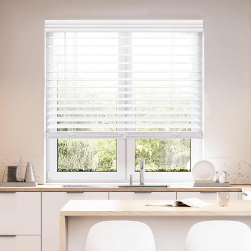 DEZ FURNISHINGS Cordless 2 Faux Wood Blind, 32 W x 48 H, White