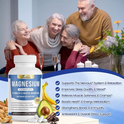 1000mg Magnesium Complex for Women and Men, Magnesium Glycinate, Citrate, Malate, Taurate, Oxide, Carbonate, Aspartate, Orotate, 8-in-1 Magnesium Supplement - Non GMO 240 Capsules