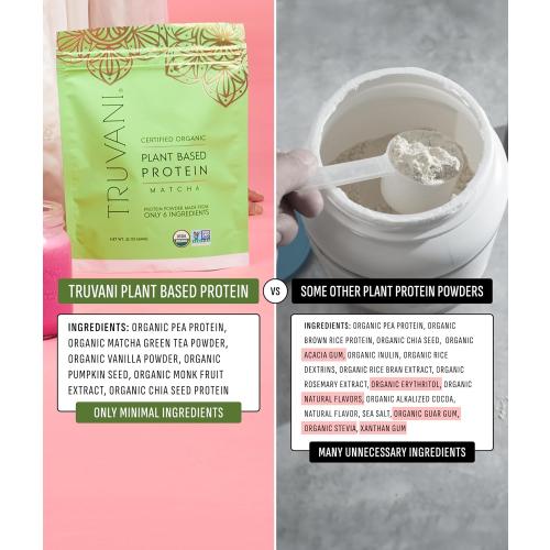 Truvani Vegan Pea Protein Powder | Matcha | 20g Organic Plant Based Protein | 1 Serving | Keto | Gluten & Dairy Free | Low Carb | No Added Sugar