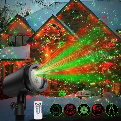 NUÜR Christmas Projector Lights Outdoor, Waterproof Christmas Light Projector with 24 Christmas Decorative Patterns, Remote Control with Timer, Holiday Projector Lights for Outdoor Garden Patio Wall