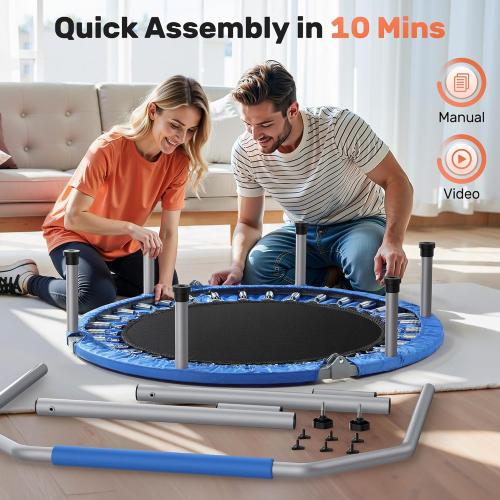 BCAN 40/48 Foldable Mini Trampoline Max Load 330lbs/440lbs, Fitness Rebounder with Adjustable Foam Handle, Exercise Trampoline for Adults Indoor/Garden Workout