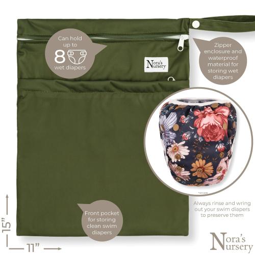 Nora's Nursery Reusable Swim Diapers and Wet Bag - One Size Fully Adjustable - Harlow Swim 3 Pack with Wet Bag