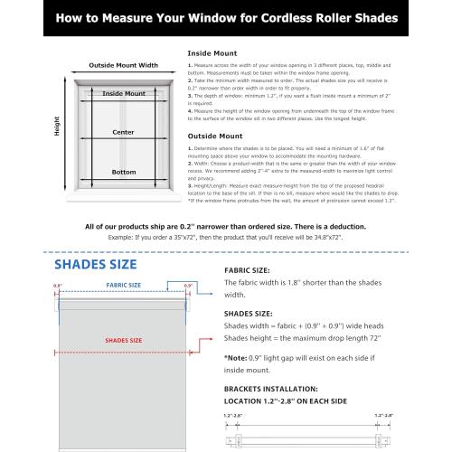 LazBlinds No Tools No Drill Cordless Roller Shades, Light Filtering Roller Blinds for Windows, Thermal Insulated UV Protection Roll Up Window Blinds and Shases, 29'' W x 72'' H, Beige