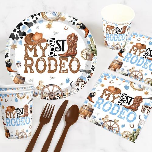 My First Rodeo Birthday Party Supplies Cowboys 1st Rodeo Birthday Tableware Western Cowboys Bday Paper Plates Napkins Cups for My First Rodeo Baby Shower Decor Serve 30