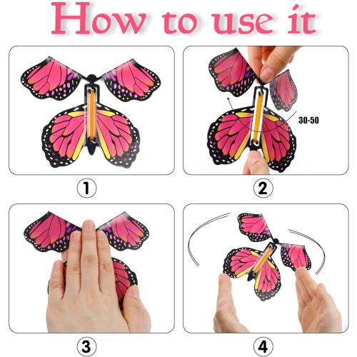 LOMIMOS 40PCS Flying Butterfly, Magic Wind Up Butterfly Toy Gift for Kids Surprise Explosion Box Wedding Birthday Party Book Greeting Card(20 Styles)
