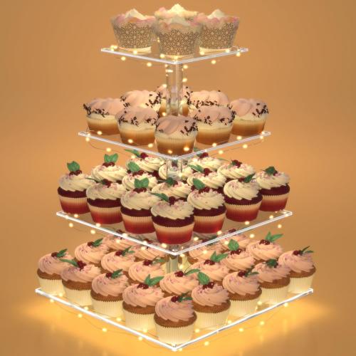Cupcake Stand with Lights, 4 Tier Cupcake Holder, Light Up Cupcake Stand for 24 Cupcakes, Dessert Table Display Set for Weddings, Christmas, Birthday Parties (Yellow Light)