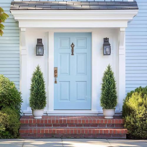 4FT Artificial Cedar Topiary Trees Set of 2, Extra Dense Foliage UV Resistant Fake Plants for Front Porch Christmas Decor, Lifelike Fake Trees Outdoor Indoor Home