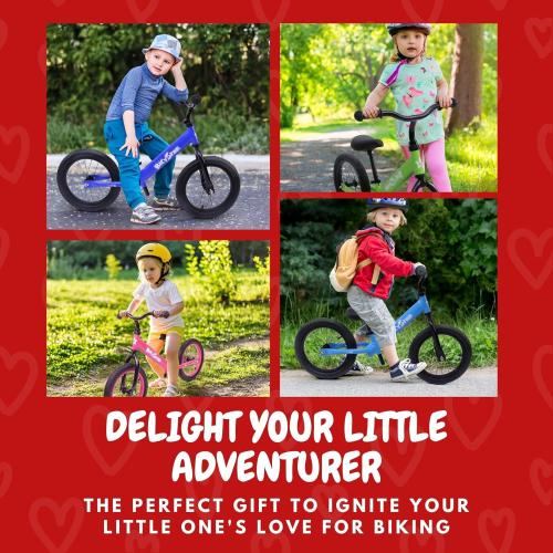 14 Inch Balance Bike for Kids 3-6 Year Old, No Pedals, Air Rubber Tires, Adjustable Height, Pedalless Bicycle for Boys, Girls, Blue