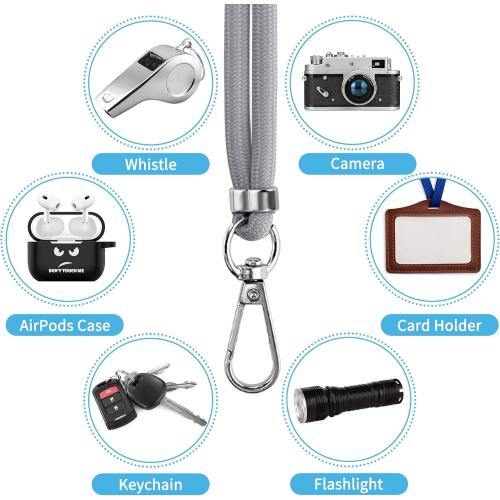 CACOE Phone Lanyard 2 Pcs-2 Pcs Adjustable Neck Strap,4 Pcs Patches,Universal Crossbody Multifuctional Cell Phone Lanyards Compatible with Most Smartphones(Black Light Gray)