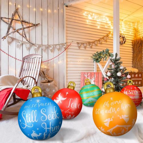 Jetec 32 Inch Giant PVC Inflatable Christmas Ball Ornaments Large Xmas Blow Ball Decorations Inflatables Outdoor Holiday Decorations Christmas Blow up Yard Decor(6 Pcs,Joy World)