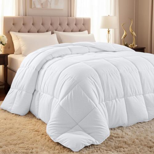 Bedding Queen Comforter Duvet Insert, Quilted White Comforter with Corner Tabs, Box Stitched Down Alternative Comforters Queen Size