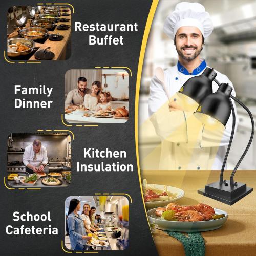 Food Heat Lamp,Commercial Food Warmer Lamp,Portable Electric Heat Lamp for Food,Dual Head Food Warming Light for Catering Food Service Restaurant Buffet Kitchen with Extra Bulb