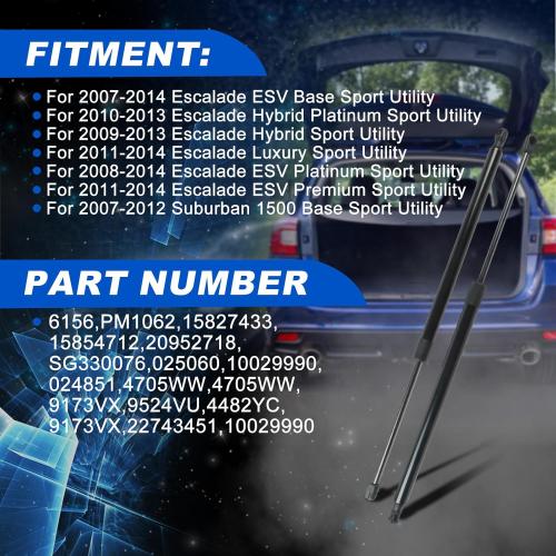 Rear Hatch Trunk Struts Fit for 2007-2014 Escalade ESV EXT Suburban Tahoe Yukon, Liftgate Shocks Replaces 15827433 15854712 20952718 PM1062 (Not The Rear Window), 2 Pcs