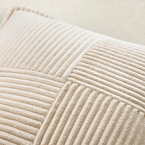 MIULEE Decorative Throw Pillow Covers for Couch Bed Livingroom 18x18 Inch Set of 2 Beige Boho Accent Throw Pllows Broadside Striped Patchwork Soft Corduroy Pillowcases