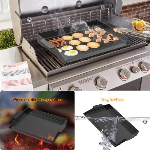 Onlyfire Universal Cast Iron Cooking Griddle, Pre-Seasoned Nonstick Coating Griddle Flat Top Grill Plate with Extra High Sidewalls for All Gas Grills and 4 Burner Range Oven, 23 x 16