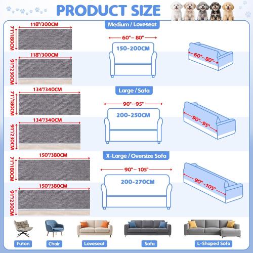 Loiion 100% Double-Sided Waterproof Dog Sofa Cover - Anti-Slip, Leakproof Couch Cover, Pet-Friendly Couch Protectors for Puppy, Large Dog, Kids and Pets 150X91