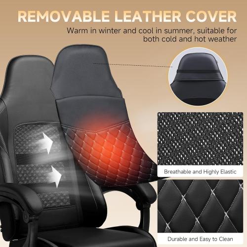 GTPLAYER Gaming Chair, High Back Leather Computer Game Chair with Footrest, Ergonomic Height Adjustable Office Chair with Removable Cover and Lumbar Support for Gaming and Work (Black)