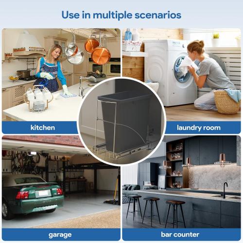 Pull Out Trash Can Under Cabinet & Under Sink, Heavy Duty Slider Organizer | Adjustable Cabinet Garbage Can Rack, Fits 30-40Qt Bins, Requires 13W x 18D Cabinet Opening, Chrome Finish, Can Not Included