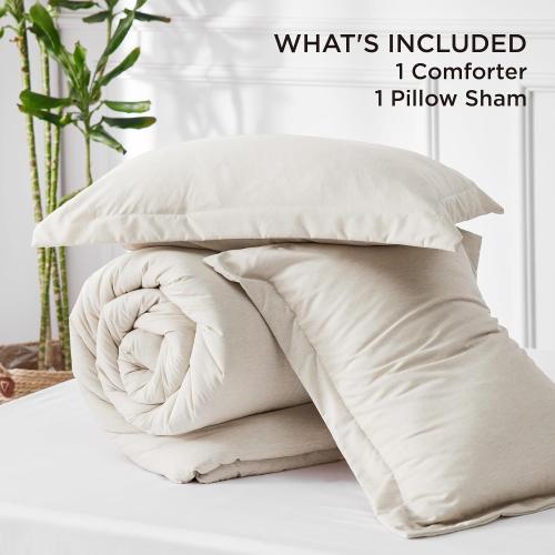 Bedsure Twin/Twin XL Comforter Set - Beige Soft Bedding for All Seasons, Cationic Dyed Bed Set, 2 Pieces, 1 Twin Size Comforter (68x88) and 1 Pillow Sham (20x26 2)