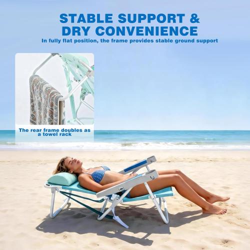 SUNNYFEEL Extra Wide Low Beach Chair 5 Position Lay Flat 500 LBS Heavy Duty, XL Oversized Portable Folding Camping Chairs with Cup Holder for Outdoor/Trip, Lightweight Backpack Beach Chair for Adults