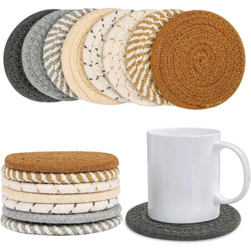 8 PCS Coasters for Drinks - MAQIHAN Woven Absorbent Coaster Set of 8 Colors 4.3 Inch for Boho Home Decor Coffee Table Farmhouse Kitchen Tabletop Protection Ideal Housewarming Gift