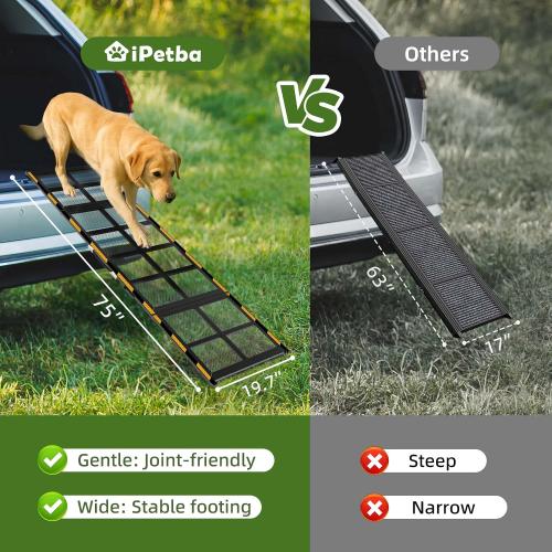 Dog Ramp for Car, Extra Wide 20”x75” Long, Folding Outdoor Pet Ramp for Large Dogs Non-Slip Dog Car Ramp for Truck, SUV, RV