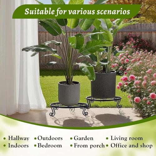1/2/4 Pack 10/12 Inch Heavy Duty Iron Plant Stands - Rustproof Metal Flower Pot Holder for Indoor Outdoor Use, Round Wrought Iron Planter Stand for Corner Gardening, Patio, Balcony Decor- Black (12IN2PCS)