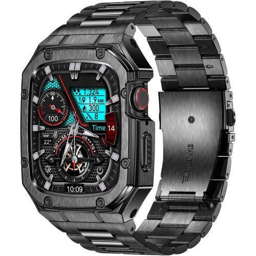 Stainless Steel Watch Band with Case Compatible with Apple Watch Series SE 3 2 1/6 5 4 (40mm) Series 9 8 7 3 2 1 (41mm 38mm), Metal Protective Bumper Cover for iWatch Bands Men (Black)