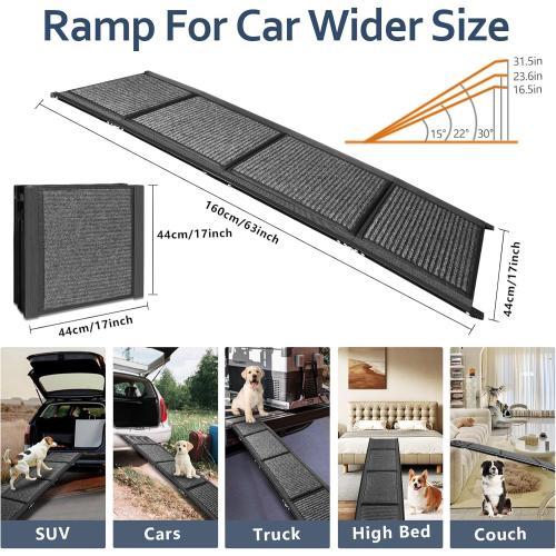 Dog Ramp for Car, Folding Dog Ramps for Large Dogs, Dog Stairs for Trucks, Cars and SUV, Supports up to 250 lbs (63'' L x 17'' W), Black, YUD992