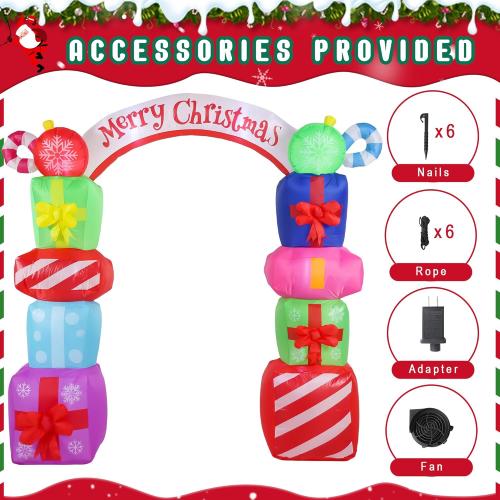 9FT Christmas Inflatables Decorations, Outdoor Gift Boxes Arch Giant Blow Up with Built-in LED Lights for Yard Garden Lawn Holiday Decor