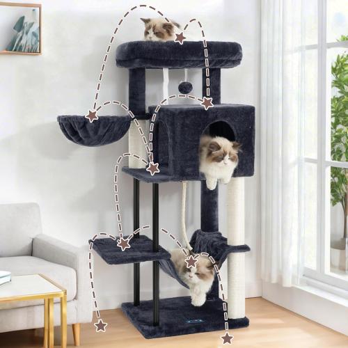 Gitelsnour Cat Tree, Cat Tower for Indoor Cats, 43.3 inch Cat Tree Tower with Sturdy Steel Tube, Hammock, Cat Condo for Small Cats and Kittens, Scratching Post, Smoky Gray GCT004SG
