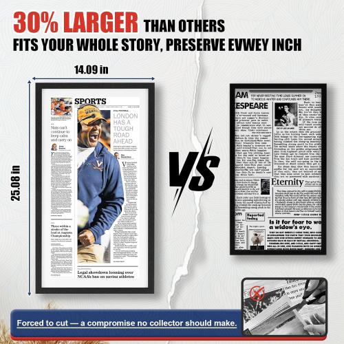 JupDec 11 × 22 Up to 13 × 24 Newspaper Frame, Premium Wood Display Case with Acrylic Panel, Wall Mount or Tabletop Stand, Perfect for Home & Office Decor, Ideal Gift for Collector, 1 Pack, White  ‼️unused ‼️