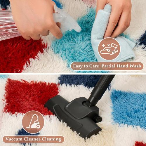 PureCozy Checkered Rug Fluffy Shag Living Room Colorful Area Rug Modern Washable Carpet Soft Shaggy Non Slip Indoor Plush Fuzzy Rugs for Bedroom Dorm Office Home Aesthetic Decor
