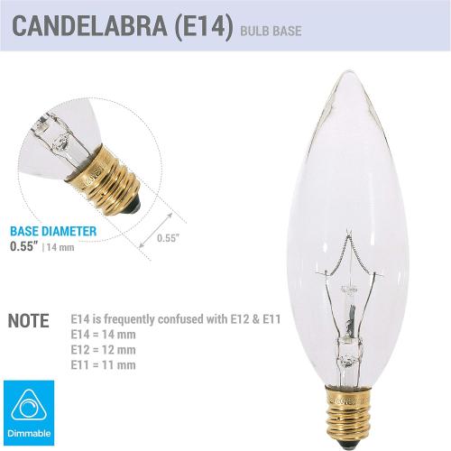 KOR (Pack of 6) Clear European Base (E14) Torpedo Tip 120V Chandelier Bulbs - Straight Tip (25)
