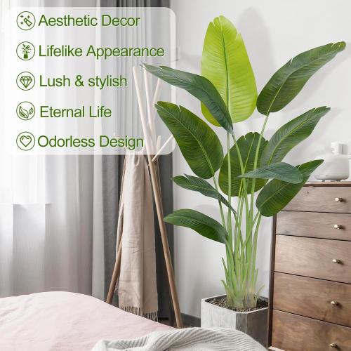 Lifelike Bird of Paradise Artificial Plant,5ft Faux Banana Leaf Tree with 10 Trunks - Perfect Indoor Silk Floor Plant for Home Decor in Living Room, Office, and Bedroom 1Pack