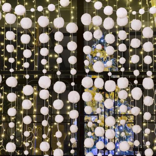 Tegeme 12 Pcs Winter Snowball Garland 6.5 Feet White Pom Pom String Garland Winter Party Wonderland Decoration Snow Ball Hanging Banner White Snowball Decor for Ceiling Tree Holiday Party Wall Home
