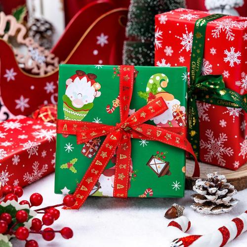 MAYPLUSS Gnome Wrapping Paper Roll, Reversible Green Christmas Wrapping Paper, Adorable Gnome Winter Holiday Gift Wrap With Snowflakes Design for Present Wrap, Packaging Supply (17 Inch X 33 Feet)