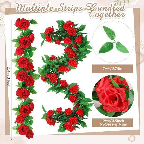 Suncalla 30 Pack 246ft Rose Garland Artificial Rose Flowers Vine with Green Leaves Hanging Fake Floral Garland Vine for Wedding Birthday Wall Garden Table Centerpiece Room Arch Decor(Red Color)
