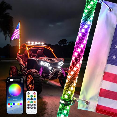 3FT-1PC LED Whip Lights for RGB Dancing/Chase,Whip Lights Support APP/Remote Control,600  Color Mode Combinations,LED Whip Suitable for ATV,RZR, Dune Buggy,Polaris,Can-am,Jeep