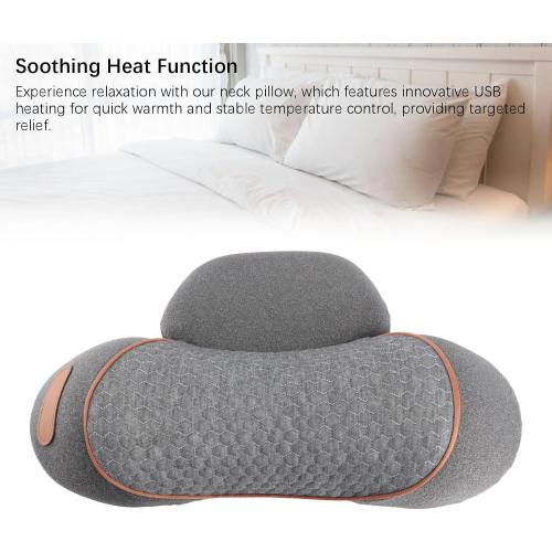 Neck Support Pillow Memory Foam with Detachable Pillowcase, Grey, USB Plug in 3 Temperatures - Soothing Heat Function, Customizable Comfort for Sleeping and Relaxation