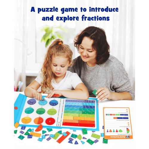 D-FantiX Magnetic Fraction Educational Puzzle, Magnetic Fraction Tiles & Fraction Circles Set, Math Manipulatives for Elementary School, Montessori Fraction Manipulatives Learning Toys for Kids