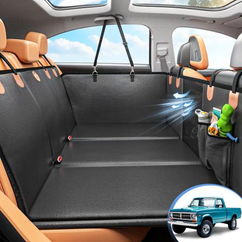 Back Seat Extender for Dogs, Hard Bottom Dog Car Seat Cover for Truck Back Seat, Dog Hammock for Car, Upgraded PU Leather Material, Larger Space, Holds 400lbs