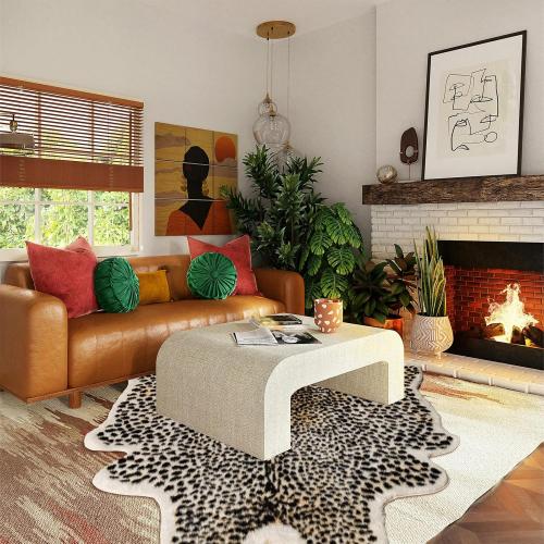 Huichenxing2021FURSTORE Leopard Rug Cheetah Print Rugs for Living Room Bedroom Faux Animal Print Area Carpet Cowhide Skin Mat 4.6x5.8ft