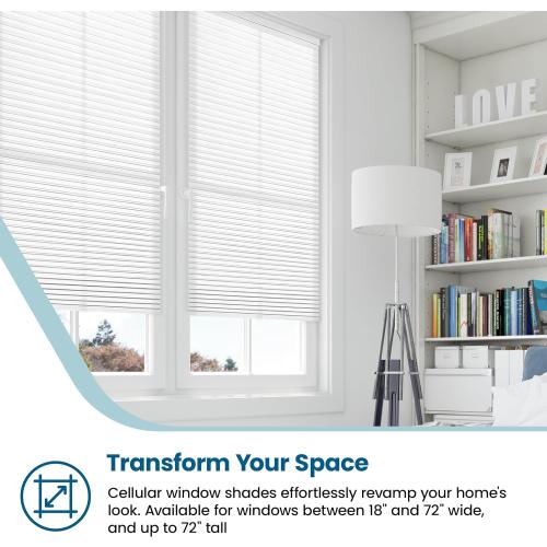 BlindsAvenue Cellular Honeycomb Cordless Shade, 9/16 Single Cell, Light Filtering, White, Size: 21.5 W x 72 H