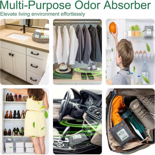 Size Large Set of 12 Activated Charcoal Odor Absorber (Large, 12 Pack, 100g each), Natural Charcoal Bags Odor Absorber Bamboo Charcoal Air Purifying Bag for Home, Fridge, Cabinet