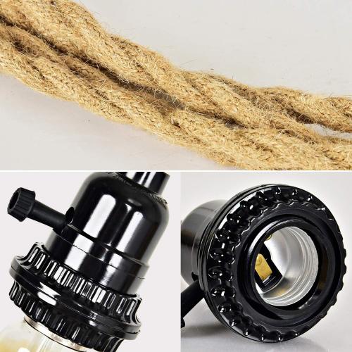 Triple Plug in Pendant Lights with Cord Hanging Lamp Kit with Switch 23 Ft Long Hemp Rope Farmhouse Pndant Light Cord Lighting Fixture Kits DIY Hanging Light