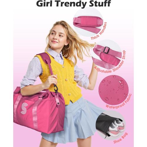 Tween Girl Trendy Stuff, Birthday Gift, Girls Initial Travel Bag, Sports Bag, Monogrammed Bags for Girls, Personalized Weekender Bag, Monogram Overnight Bag Gift for Her (Letter E)
