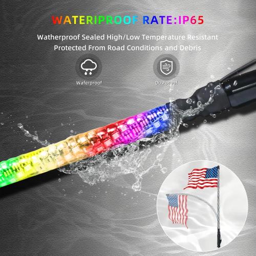 3FT-1PC LED Whip Lights for RGB Dancing/Chase,Whip Lights Support APP/Remote Control,600  Color Mode Combinations,LED Whip Suitable for ATV,RZR, Dune Buggy,Polaris,Can-am,Jeep