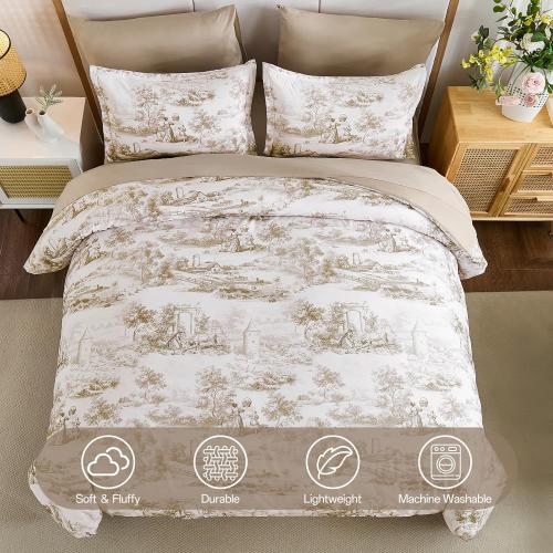 WONGS BEDDING Brown Comforter Set King Farmhouse Floral